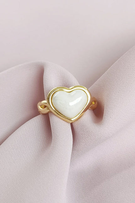 Poporcelain | Pearly White Heart Braided Ring