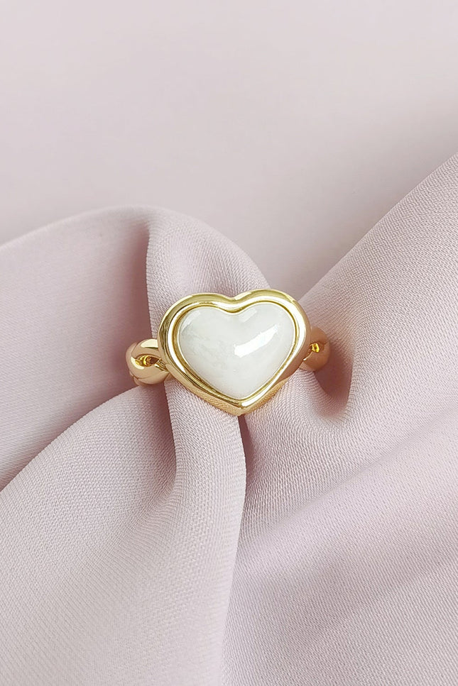 Poporcelain | Pearly White Heart Braided Ring