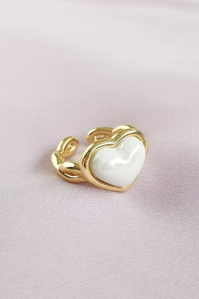 Poporcelain | Pearly White Heart Braided Ring