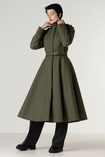 RainSisters | Green Fit and Flare Winter Coat | Moss In Winter