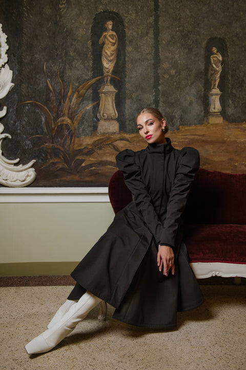 majestic night coat with styled sleeves