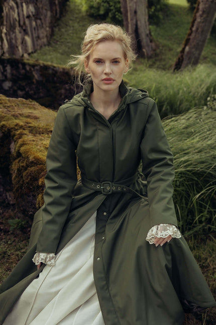 RainSisters | Green Fit and Flare Winter Coat | Moss In Winter