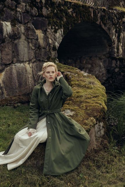 RainSisters | Green Fit and Flare Winter Coat | Moss In Winter