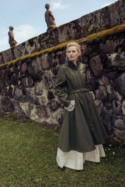 RainSisters | Green Fit and Flare Winter Coat | Moss In Winter