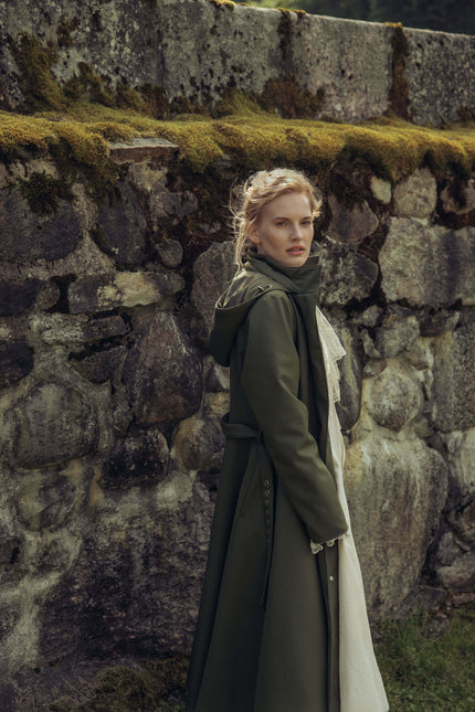 RainSisters | Green Fit and Flare Winter Coat | Moss In Winter