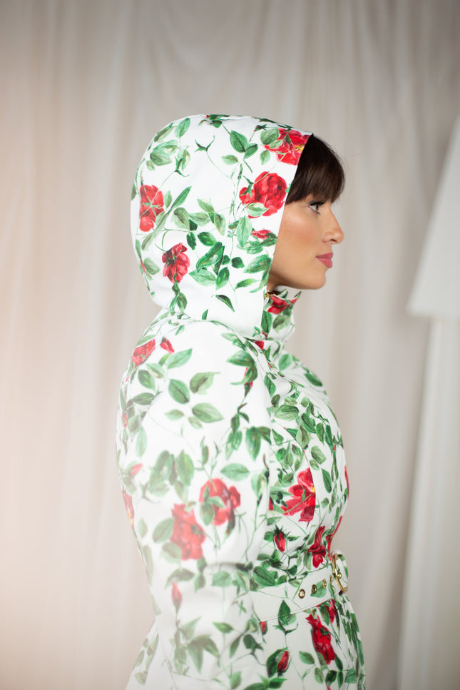 Hooded white coat named Charming Rose