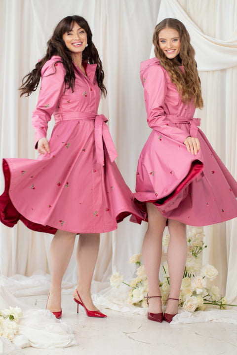 RainSisters | Płaszcz rozkloszowany z rozkloszowaną spódnicą w kolorze różowym „Raspberry Sorbet”