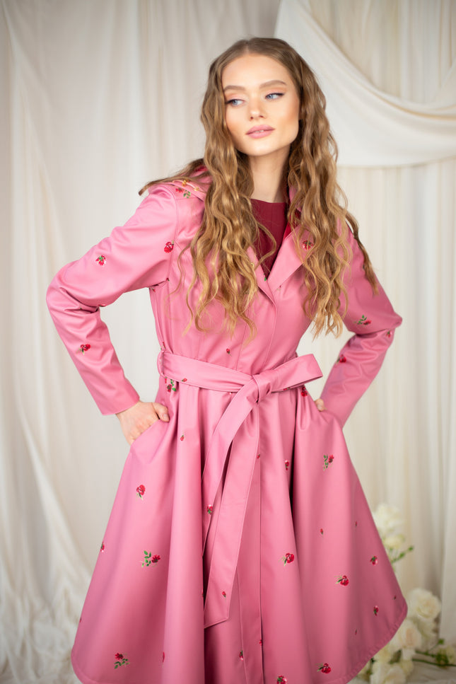 Raspberry Sorbet coat with a full volume skirt