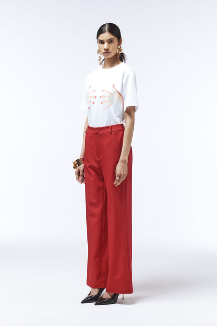 Red nails and hands print T-shirt from Sour Figs, short sleeve crew neck design