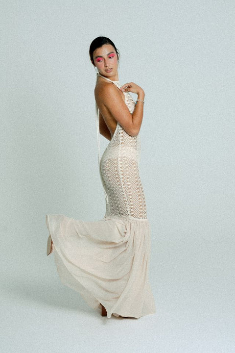 Relax baby be cool | Crochet Maxi dress sand