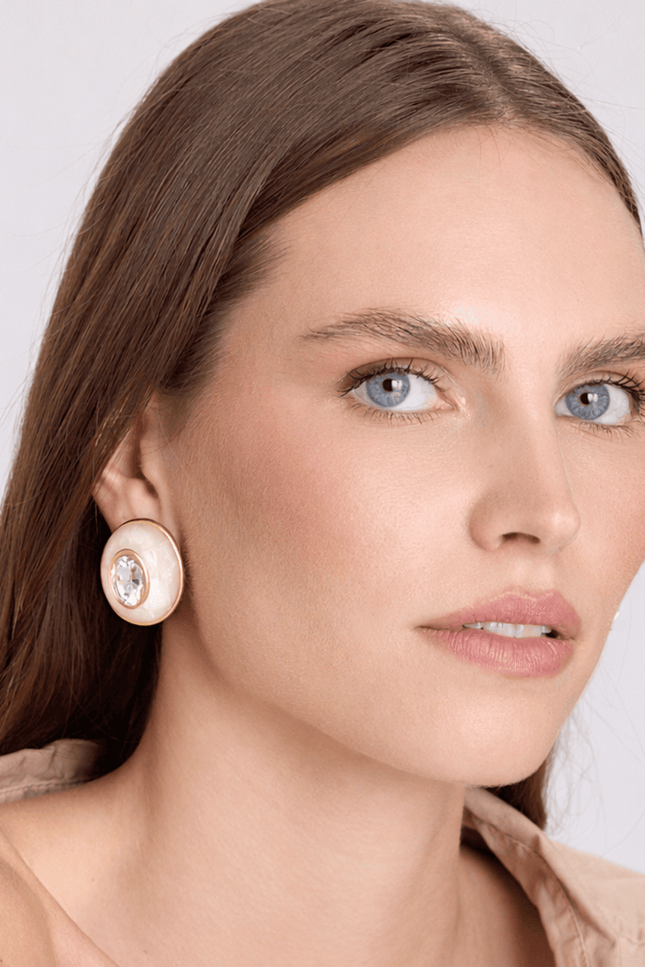 Michael Nash Jewelry | Stephanie Mother Of Pearl Resin Clip Earring With Crystal Glass Stone