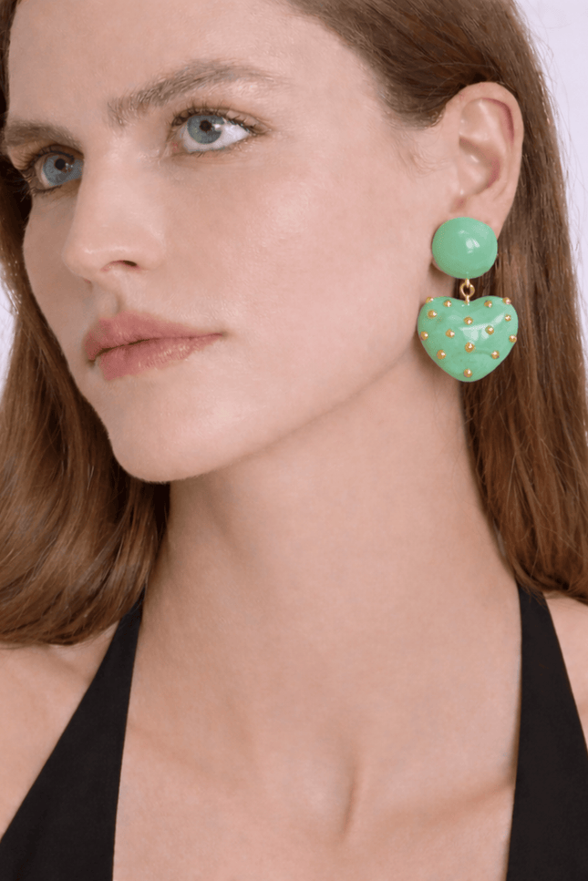 Michael Nash Jewelry | Lavinia Jade Resin Studded Heart Drop Earrings