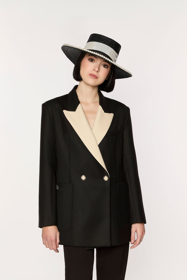GIODORO | Ixonio Iconic Black Canotier Straw Pearl Hat