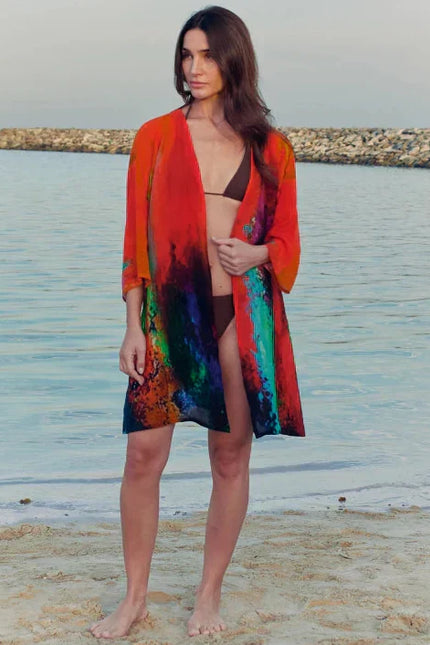 Roar Abstract Print Short kimono