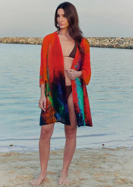 Roar Abstract Print Short kimono