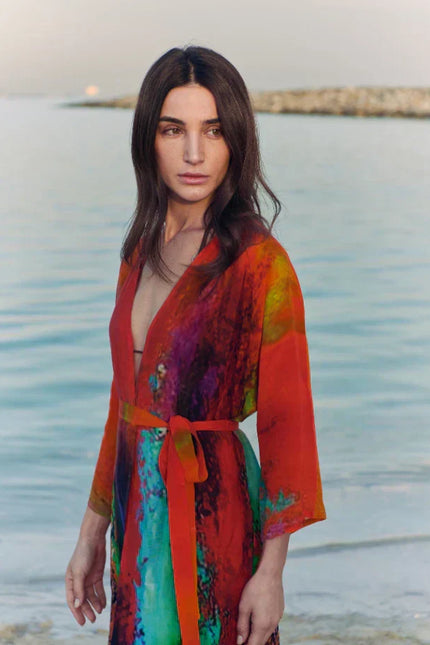 Roar Abstract Print Short kimono