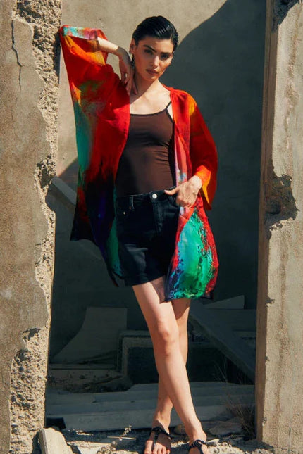 Roar Abstract Print Short kimono