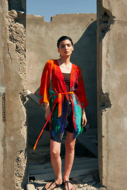 Roar Abstract Print Short kimono