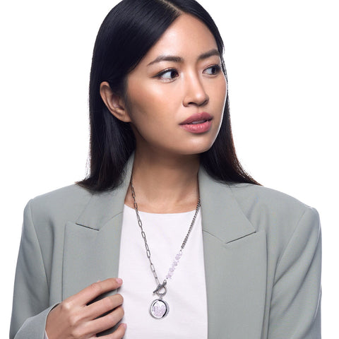 My Little Nature I Toggle Clasp Rose Quartz Necklace With Beaded Chain And Charm