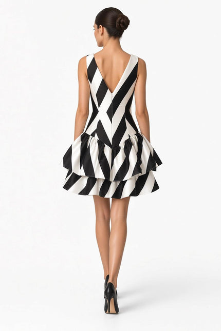 Ruffle Mini Dress – Black & White | maxjenny!