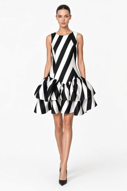 Ruffle Mini Dress – Black & White | maxjenny!