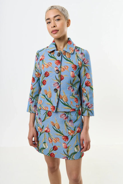 Salut Tulip Jacquard Short Jacket - Blue - Front