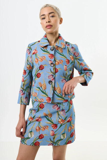 Salut Tulip Jacquard Short Jacket - Blue - Detail 3