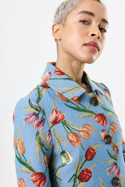Salut Tulip Jacquard Short Jacket - Blue - Detail 1