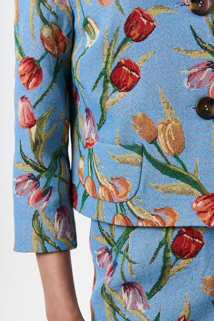 Salut Tulip Jacquard Short Jacket - Blue - Detail 2