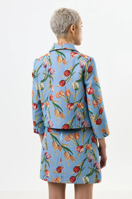 Salut Tulip Jacquard Short Jacket - Blue - Back