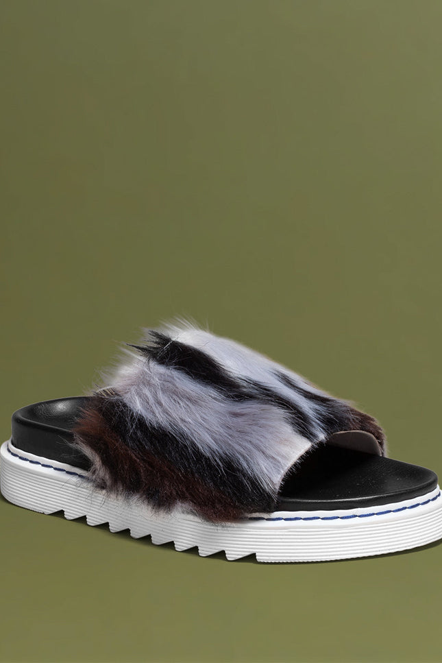 O2 Monde | Flora Flip Flops black fur