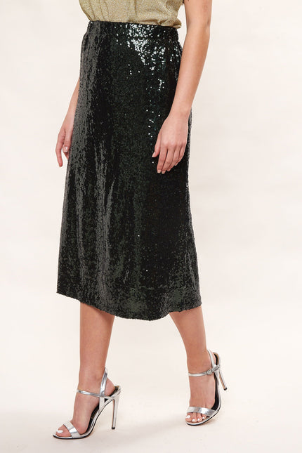 Louche Saro Sequin Midi Skirt - Green - Detail 3