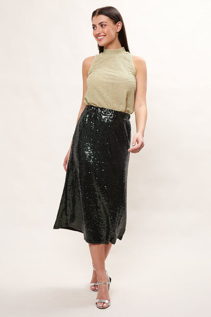 Louche Saro Sequin Midi Skirt - Green - Detail 2