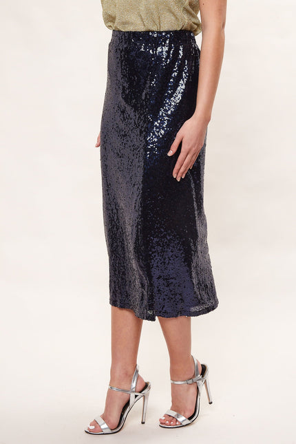 Louche Saro Sequin Midi Skirt - Navy - Detail 3