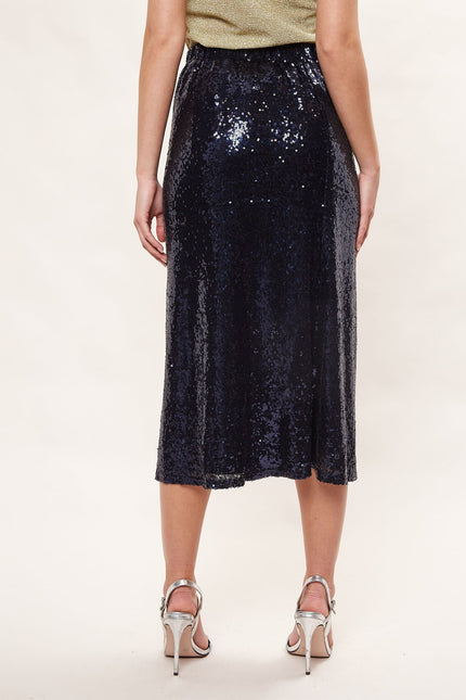 Louche Saro Sequin Midi Skirt - Navy - Back
