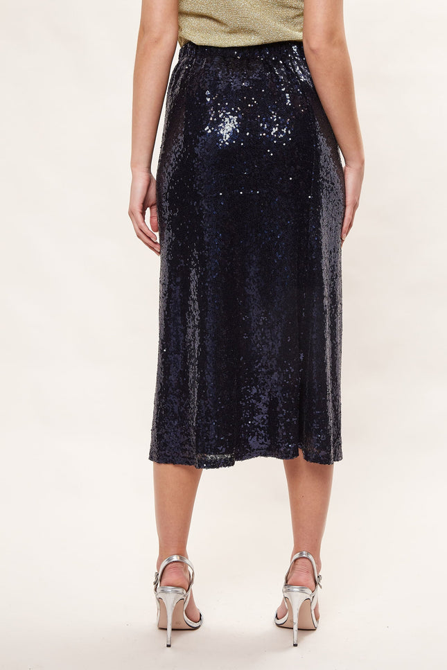 Louche Saro Sequin Midi Skirt - Navy - Back