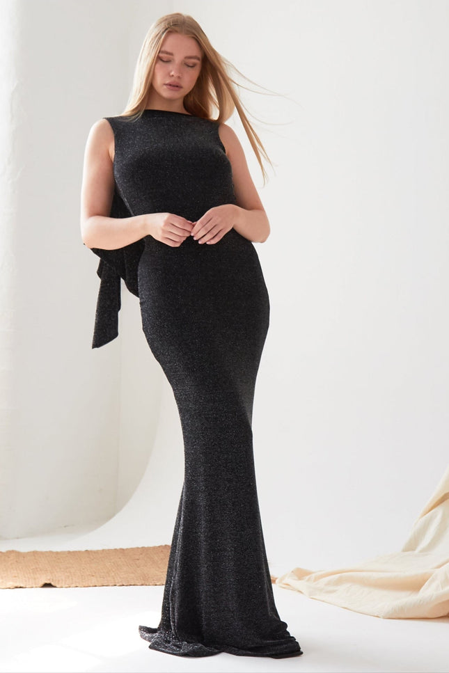 Black Cowl Back Gown - Sarvin
