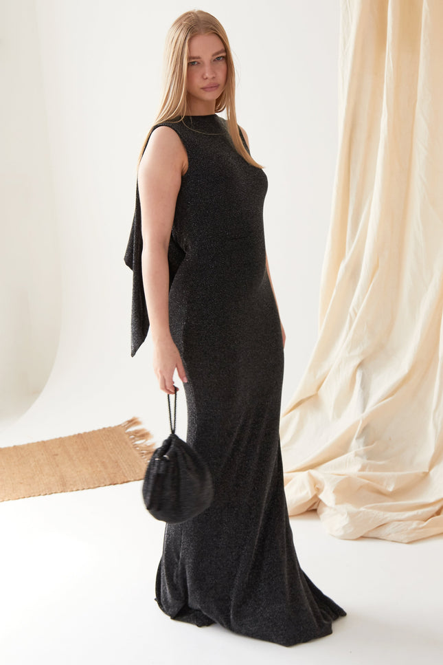Black Cowl Back Gown - Sarvin