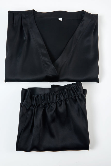 Soft Strokes Silk | Black Soar Top and Shorts Pyjamas Set