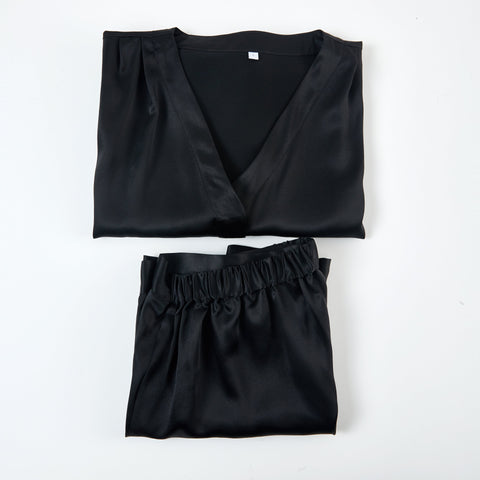 Soft Strokes Silk | Black Soar Top and Shorts Pyjamas Set