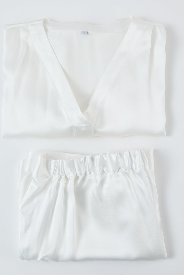 Soft Strokes Silk | Pearl White Soar Top and Shorts Pyjamas Set
