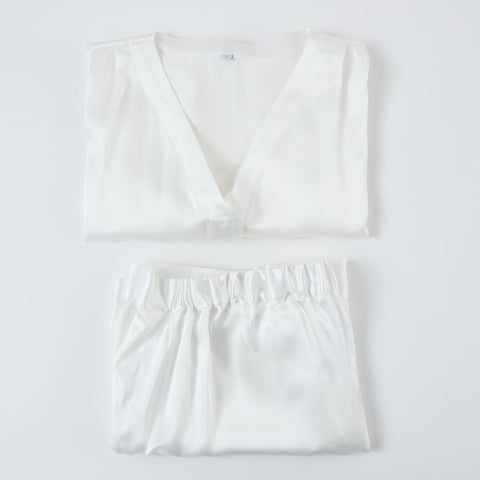 Soft Strokes Silk | Pearl White Soar Top and Shorts Pyjamas Set