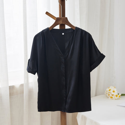 Soft Strokes Silk | Black Soar Pyjamas Top