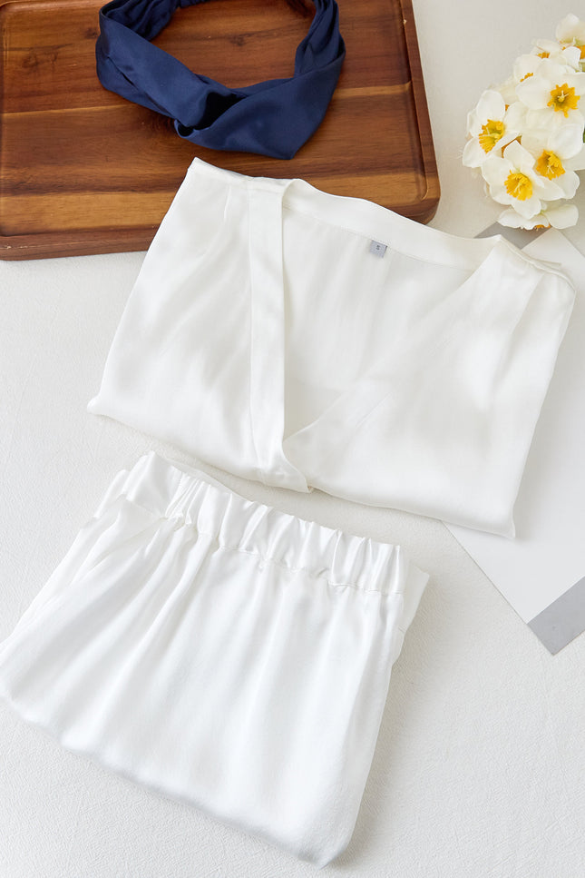 Soft Strokes Silk | Pearl White Soar Top and Shorts Pyjamas Set
