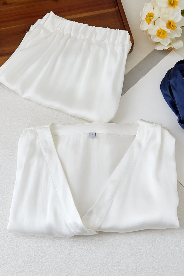 Soft Strokes Silk | Pearl White Soar Top and Shorts Pyjamas Set