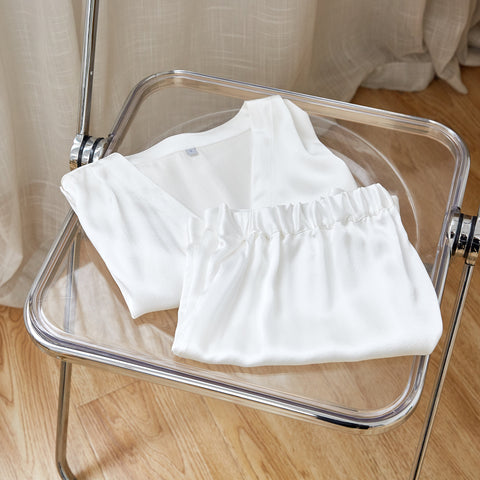 Soft Strokes Silk | Pearl White Soar Top and Shorts Pyjamas Set