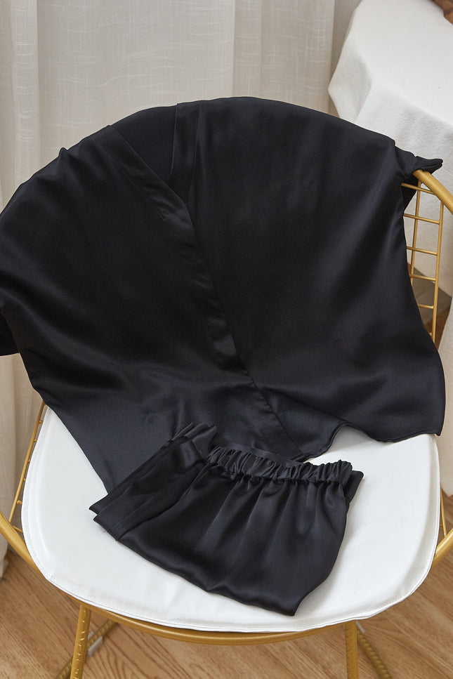 Soft Strokes Silk | Black Soar Top and Shorts Pyjamas Set