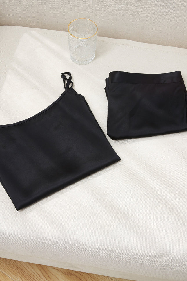 Soft Strokes Silk | Black Soar Camisole and Shorts Pyjamas Set
