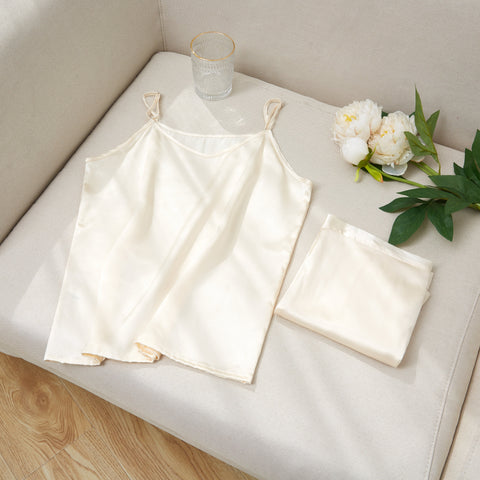 Soft Strokes Silk | Cream Soar Camisole and Shorts Pyjamas Set