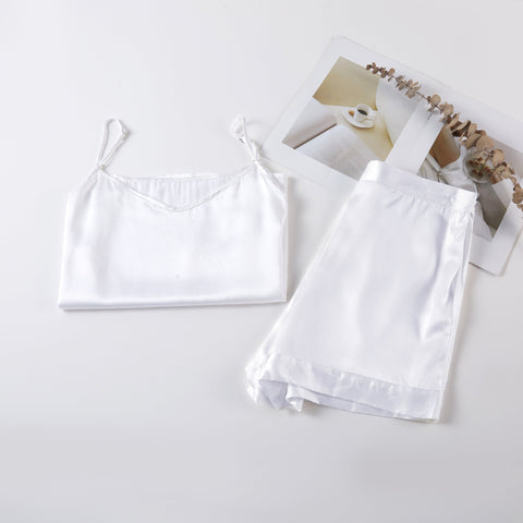 Soft Strokes Silk | Pearl White Soar Pyjamas Camisole with Adjustable Straps